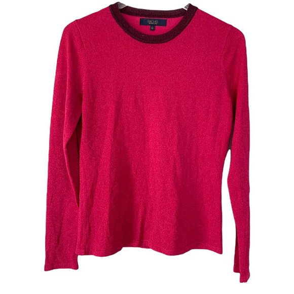 Rachel Roy Women's Metallic Ringer Pullover Sweater Wild Pink Large - Picture 2 of 9